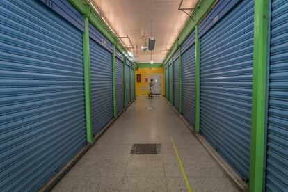 En el mercado Álamos de la Alcaldía Benito Juárez, muchos de los comercios permanecen cerrados por las medidas de las autoridades de Ciudad de México.