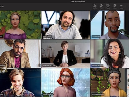 Pantallazo de una sesión de Teams con avatares.