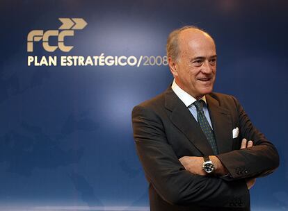 Baldomero Falcones, presidente del grupo, en la presentación del plan estratégico 2008-2012 de FCC el pasado miércoles en Madrid.