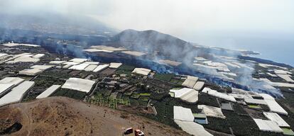 Vista de la nueva colada de lava desde la Montaña de La Laguna.