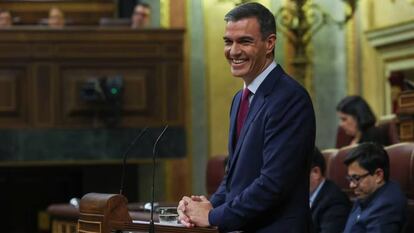 Pedro Sánchez durante el primer día del debate de investidura.
 