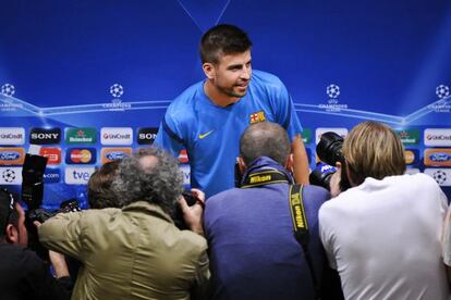 Piqué, en la rueda de pensa previa al partido ante el Chelsea.