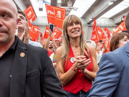 Begoña Gómez, en un mitin en Madrid del PSOE en 2023.