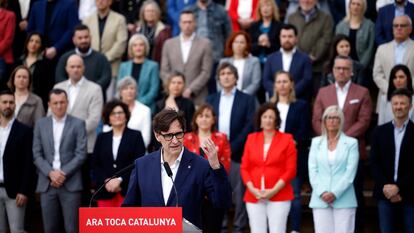 El candidato a la presidencia de la Generalitat, Salvador Illa, en un acto de precampaña.