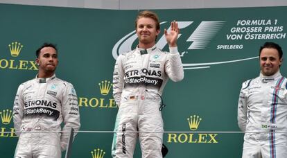 Rosberg celebra la victoria ante Hamilton y Massa