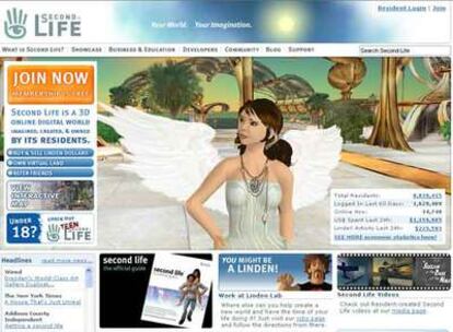 Captura de pantalla de la entrada al mundo virtual de Second Life.
