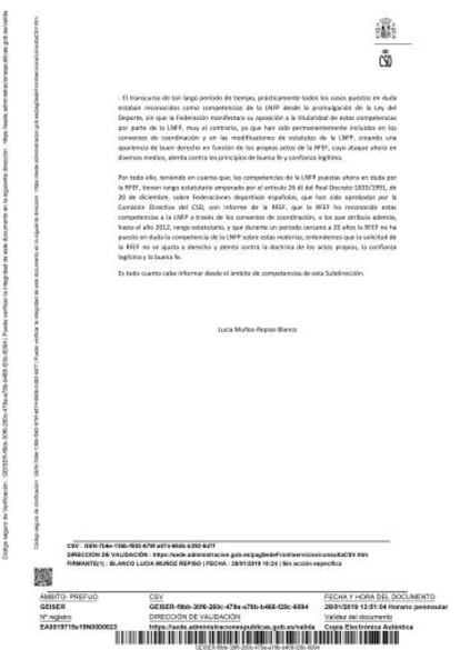 Resolución del informe del CSD.