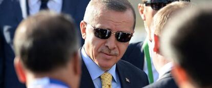 El primer ministro turco, Recep Tayyip Erdogan, llega al G20. 