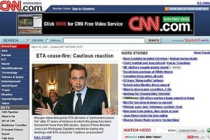 Portada de la página digital de la television estadounidense CNN.