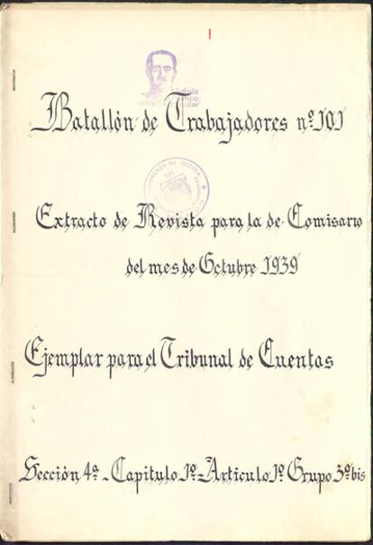 En el fondo del Tribunal de Cuentas se contabilizan 541 batallones de trabajadores. Eran unidades formadas por prisioneros republicanos, recluidos en los campos de concentración sin haber sido juzgados ni condenados. Cada mes se remitían listados con las altas y bajas al Tribunal de Cuentas para certificar los gastos de manutención y salarios.