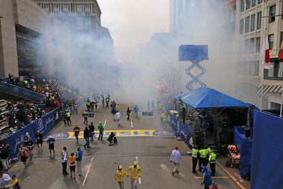 Two explosions went off near the finish line of the 117th Boston Marathon on April 15, 2013.