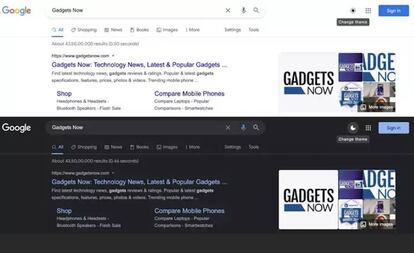 Modo oscuro en los resultados del buscador de Google.