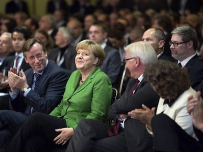 La canciller Angela Merkel este martes en Berlín durante una conferencia de la patronal alemana.