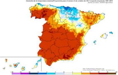 Anormales valores de las temperaturas máximas en gran parte de España