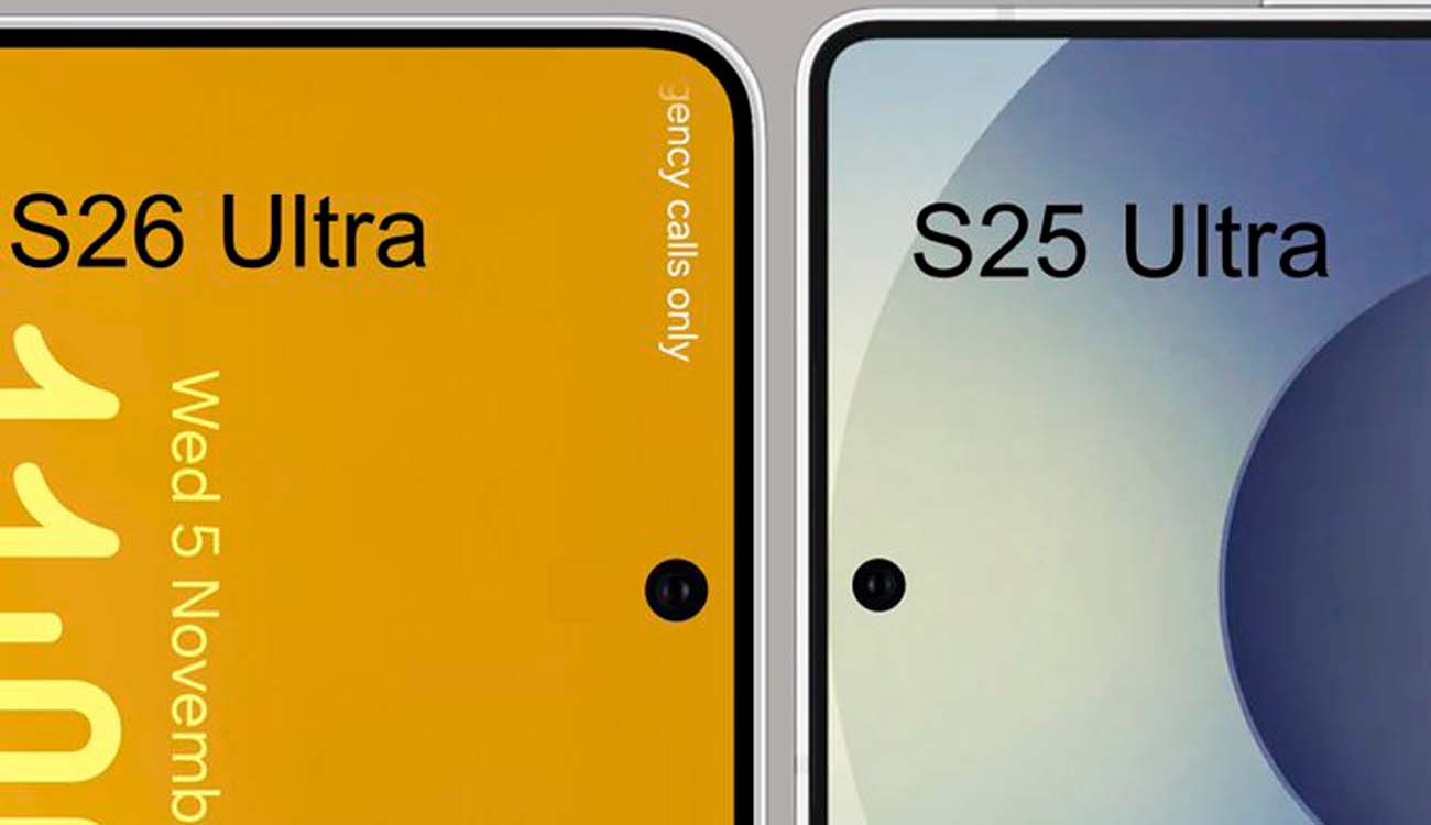 Tamaño de la cámara selfie del Samsung Galaxy S26 Ultra frente a la del Galaxy S25 Ultra.