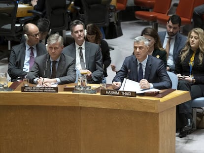 El presidente de Kosovo, Hashim Thaci, este lunes en una reunión del Consejo de Seguridad de la ONU.