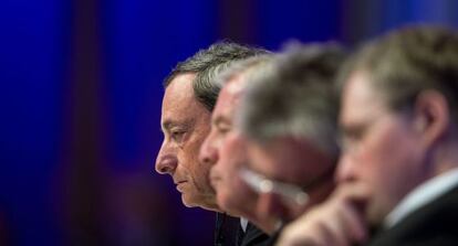 Una imagen de la intervención de Draghi en Berlín.