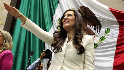 Kenia López Rabadán este martes, en la Ciudad de México.