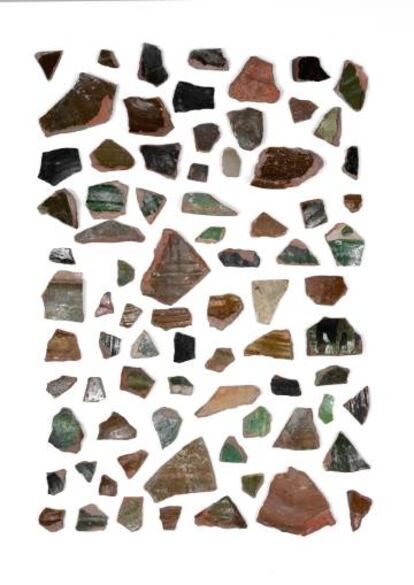 Fragmentos de barro cocido fotografíados por Belinchón.
