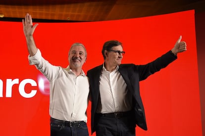 Jaume Collboni y Salvador Illa durante el acto celebrado este sábado en Barcelona.