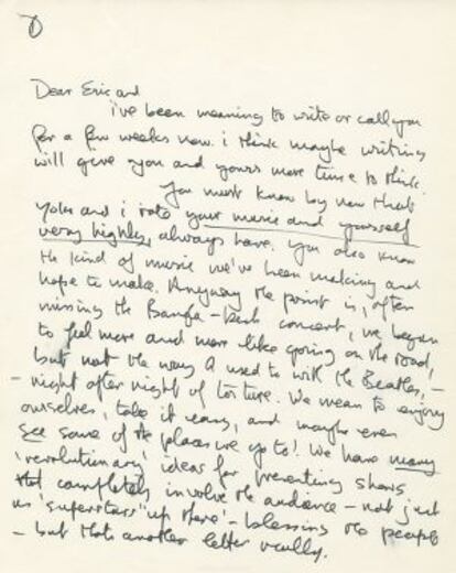 Carta de John Lennon a Eric Clapton.