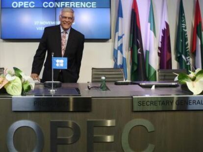 El secretario general de la OPEP, Abdalá el Badri, en Viena tras la reunión.