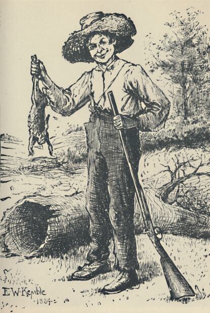 Huckleberry Finn, el personaje de la novela de Mark Twain, visto por Edward Kemble (1884).