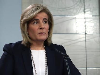 La ministra de Empleo Fátima Bañez, durante la rueda de prensa celebrada tras el Consejo de Ministros en el Palacio de La Moncloa.