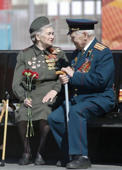 Veteranos soviéticos durante la celebración del Día de la Victoria en Moscú.