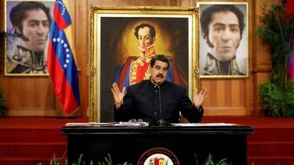 El presidente Nicol&aacute;s Maduro en el palacio de miraflores en Caracas.