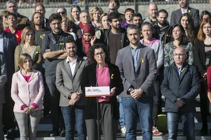 Presentación de la lista de candidaturas de Esquerra Republicana. Lluis Salvador, Carme Forcadell, Roger Torrent, Marta Rovira, Bernat Sole.