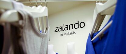 FILE PHOTO: A Zalando logo printed on a wall is seen in a showroom of the fashion retailer Zalando in Berlin