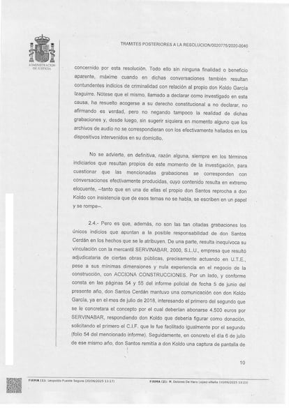 Auto prisión Santos Cerdán