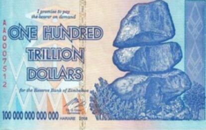 Billete de 100 billones de dolares, retirado de circulación.