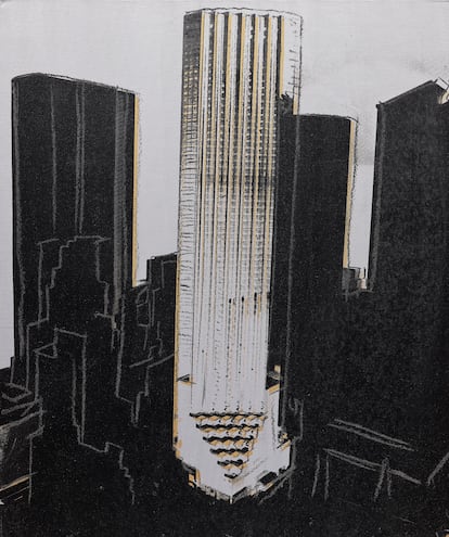 La obra 'Rascacielos de Nueva York' de Andy Warhol, hecha por encargo de Donald Trump en 1981, en una imagen cedida por la casa de subastas Phillips.