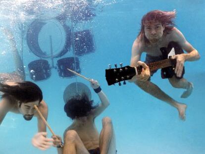 El grupo Nirvana retratados en 1991 para la promoci&oacute;n de &#039;Nevermind&#039;.
 