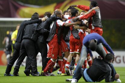 Los jugadores del  Braga festejan el triunfo.