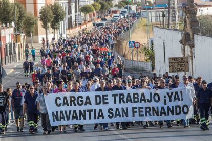 Manifestación de los trabajadores de la planta de Navantia de San Fernando (Cádiz).