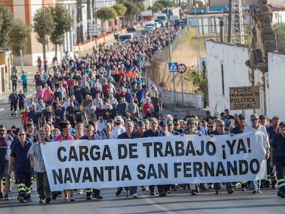 Manifestación de los trabajadores de la planta de Navantia de San Fernando (Cádiz).