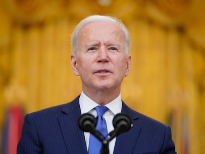 Joe Biden durante seu discurso em cerimônia pelo Dia Internacional da Mulher, na segunda-feira, 8 de março.