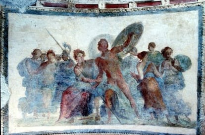 Fresco restaurado de una escena de &#039;La Il&iacute;ada&#039;, en el interior de la Domus A&uacute;rea de Roma, donde vivi&oacute; Ner&oacute;n.