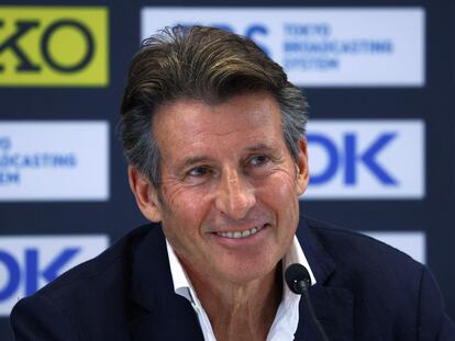 August 18, 2023 Sebastian Coe, president of the International Association of Athletics Federations during a press conference.