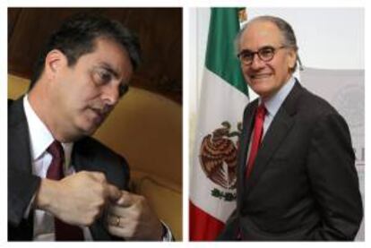 Combo de fotografías de archivo donde aparecen el diplomático brasileño Roberto Azevedo (i) y el exministro mexicano Herminio Blanco (d), candidatos a la dirección de la Organización Mundial del Comercio. EFE/Archivo