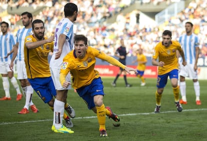 Messi celebra el segundo gol del Barça.