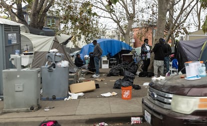 Un campamento de tiendas de campaña en Oakland, en la bahía de San Francisco.