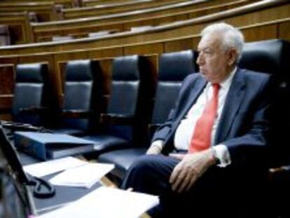 El ministro de Asuntos Exteriores y de Cooperaci&oacute;n, Jos&eacute; Manuel Garc&iacute;a-Margallo, en el pleno del Congreso de los Diputados.