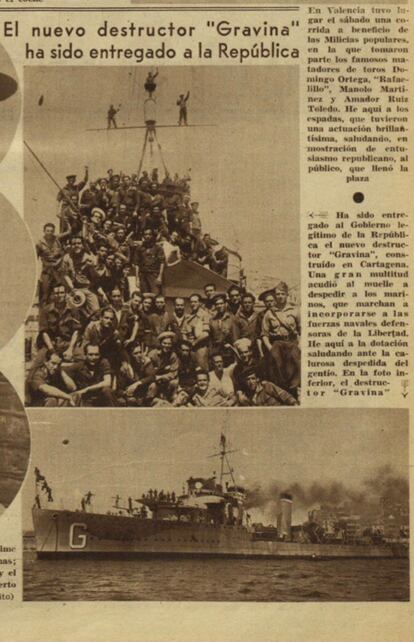 Página del periódico 'Ahora', del 1 de septiembre de 1936, donde se anuncia la entrega del 'Churruca' al Gobierno de la República.