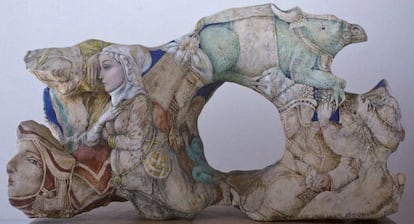 'Imposible saber lo que estaban pensando', óleo sobre piedra de Pepi Sánchez.
