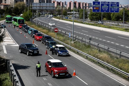 Police checkpoint in Madrid over the Easter long weekend.