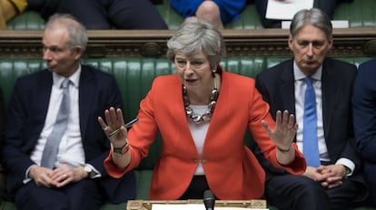 La primera ministra británica, Theresa May, durante una intervención en el Parlamento.
